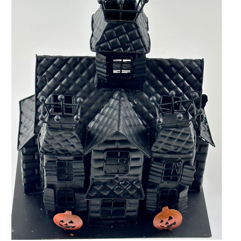 Haunted House Metal Candle Holder - Black Gothic‎ Halloween Centerpiece